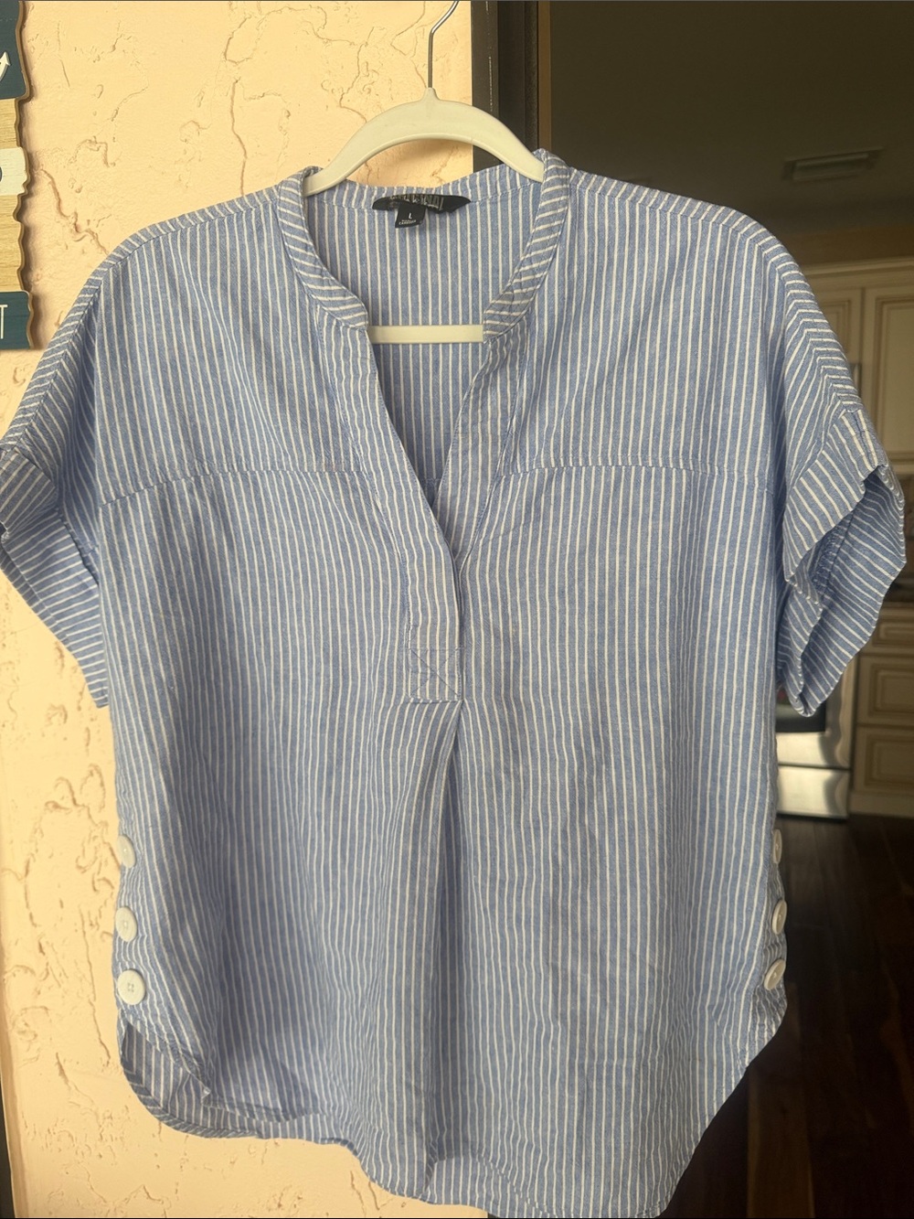 Nicole Miller Blue & White Striped Short Sleeve Tunic